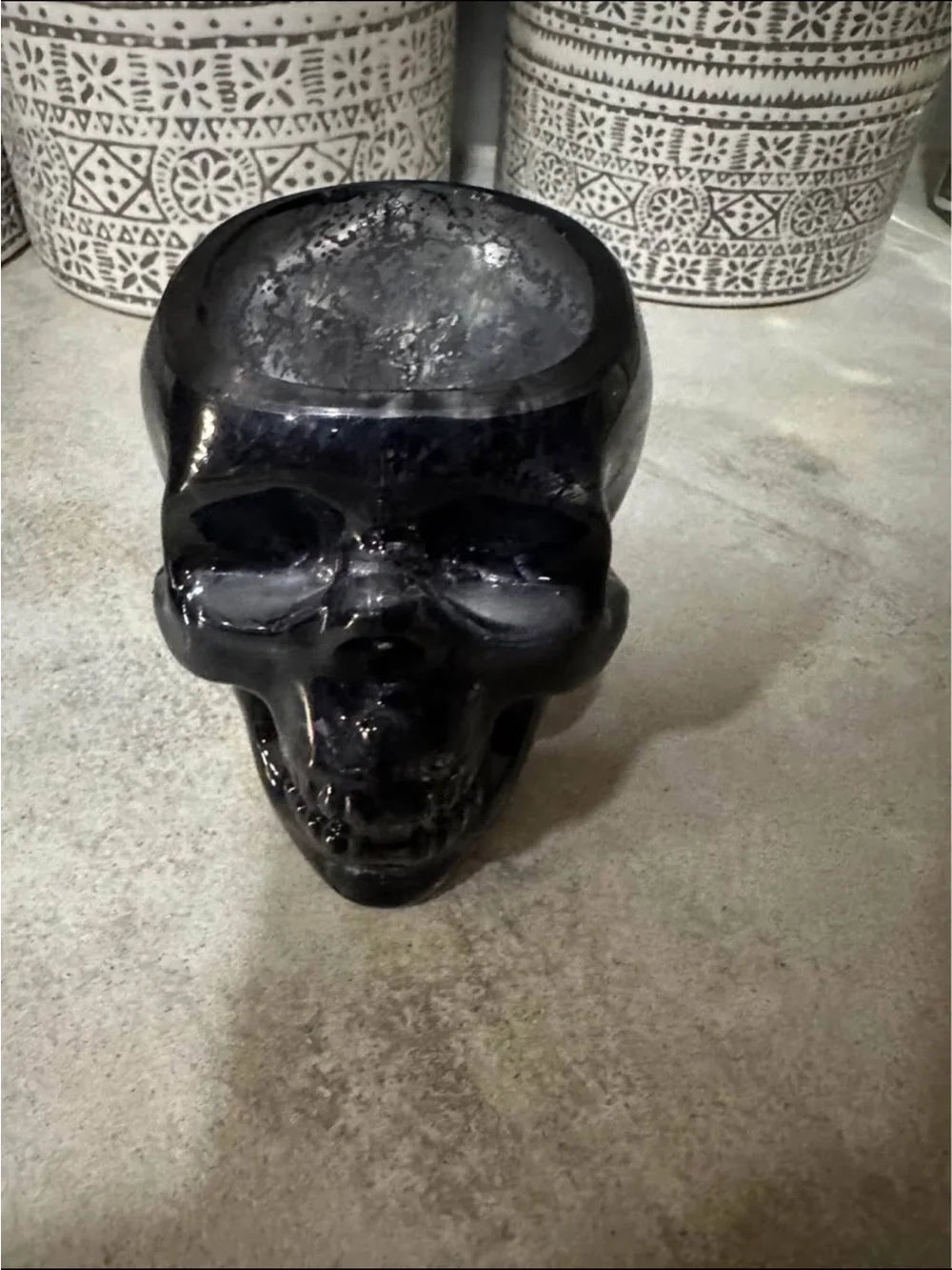 Black Ceramic Skull Candle Holder by Pier One